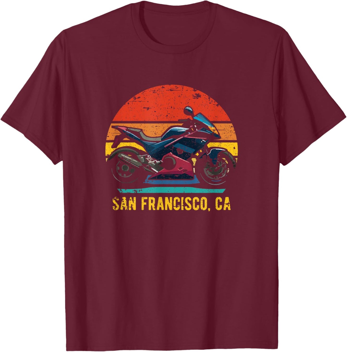 San Francisco CA USA Retro Sportbike Motorcycle Design T-Shirt - T-Shirt | Maroon