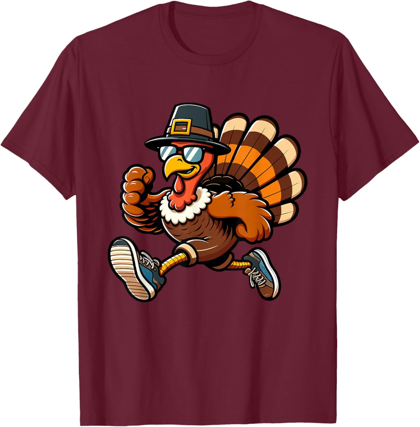Running Turkey- Turkey Trot Running Thanksgiving T-Shirt - T-Shirt | Maroon