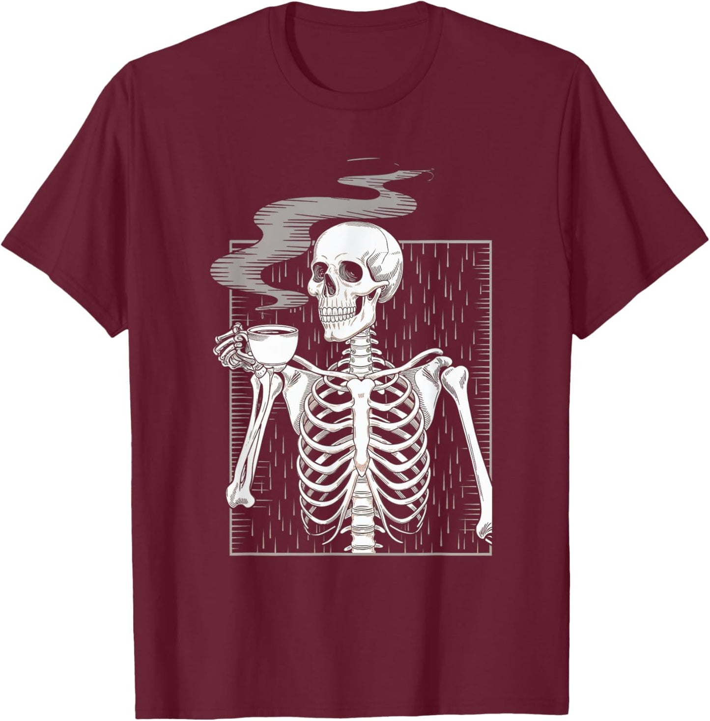 Skeleton Drinking Coffee Caffeine Skull Coffee Lover T-Shirt - T-Shirt | Maroon