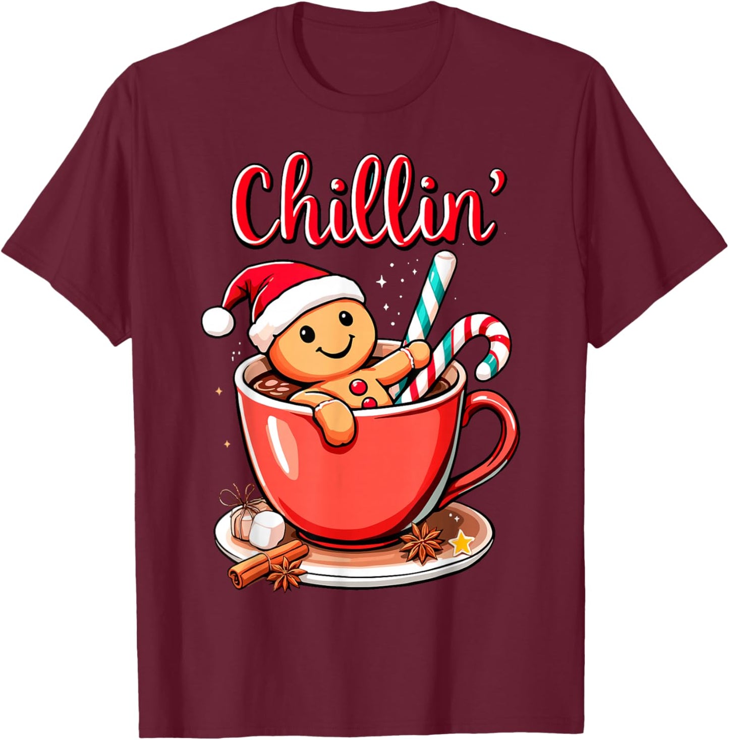 Christmas Chillin' Gingerbread Coffee Bath Funny Xmas Party T-Shirt - T-Shirt | Maroon