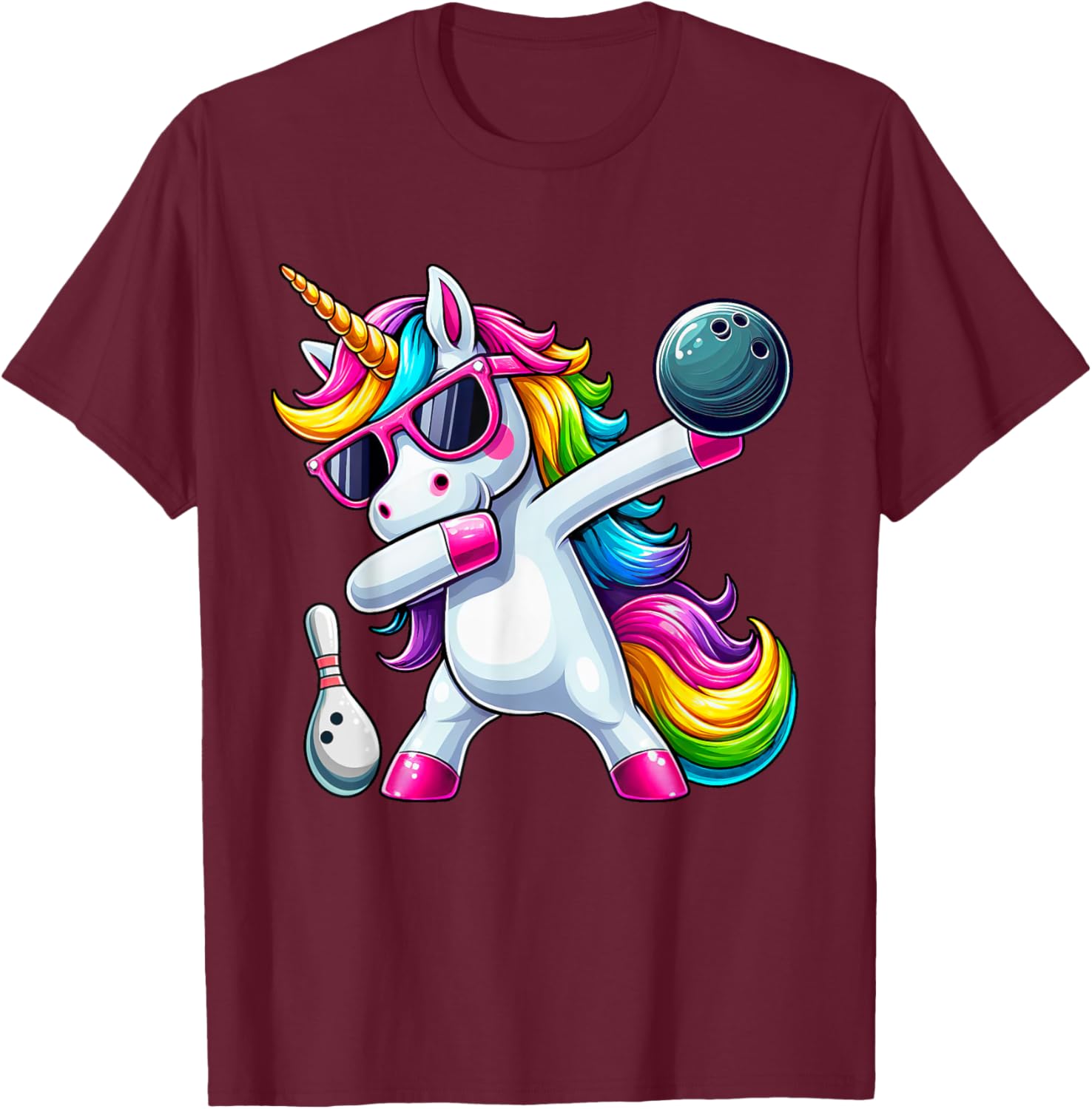 Birthday Girls Funny Dabbing Bowling Unicorn Dab Girls T-Shirt - T-Shirt | Maroon