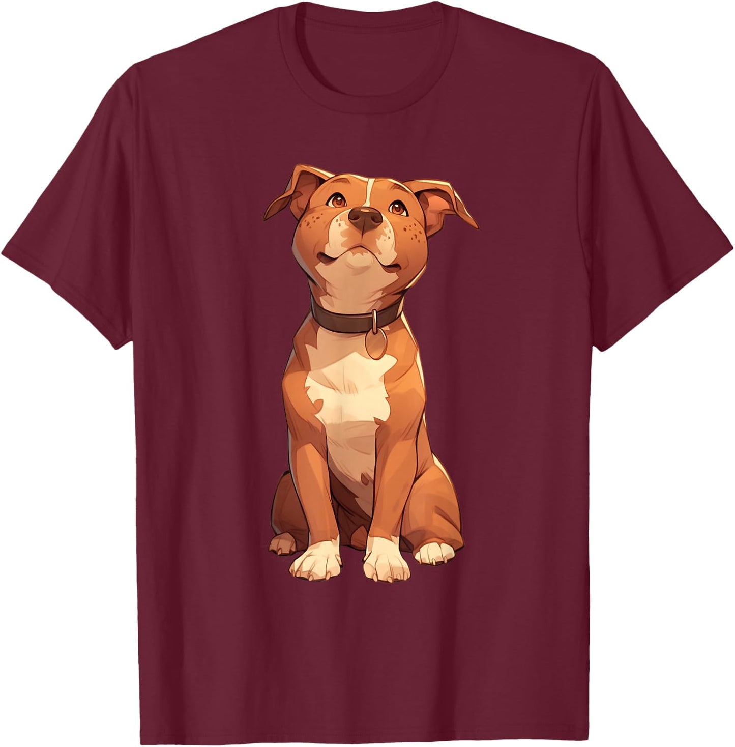 Pitbull Cartoon Dog Lover Pitty Puppy Owner Walker Trainer Men Women Girls Kids T-Shirt - T-Shirt | Maroon