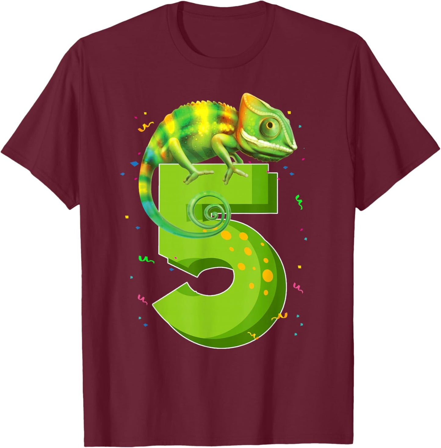 5 Years Old Birthday Chameleon Themed Party 5th Birthday T-Shirt - T-Shirt | Maroon