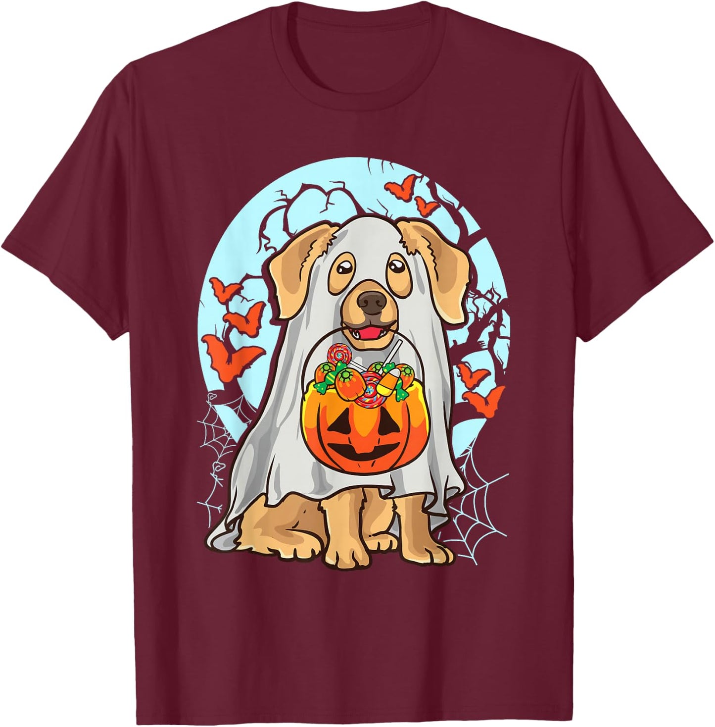 Cute Halloween Dog Ghost Costume Trick Treat Pumpkin T-Shirt - T-Shirt | Maroon