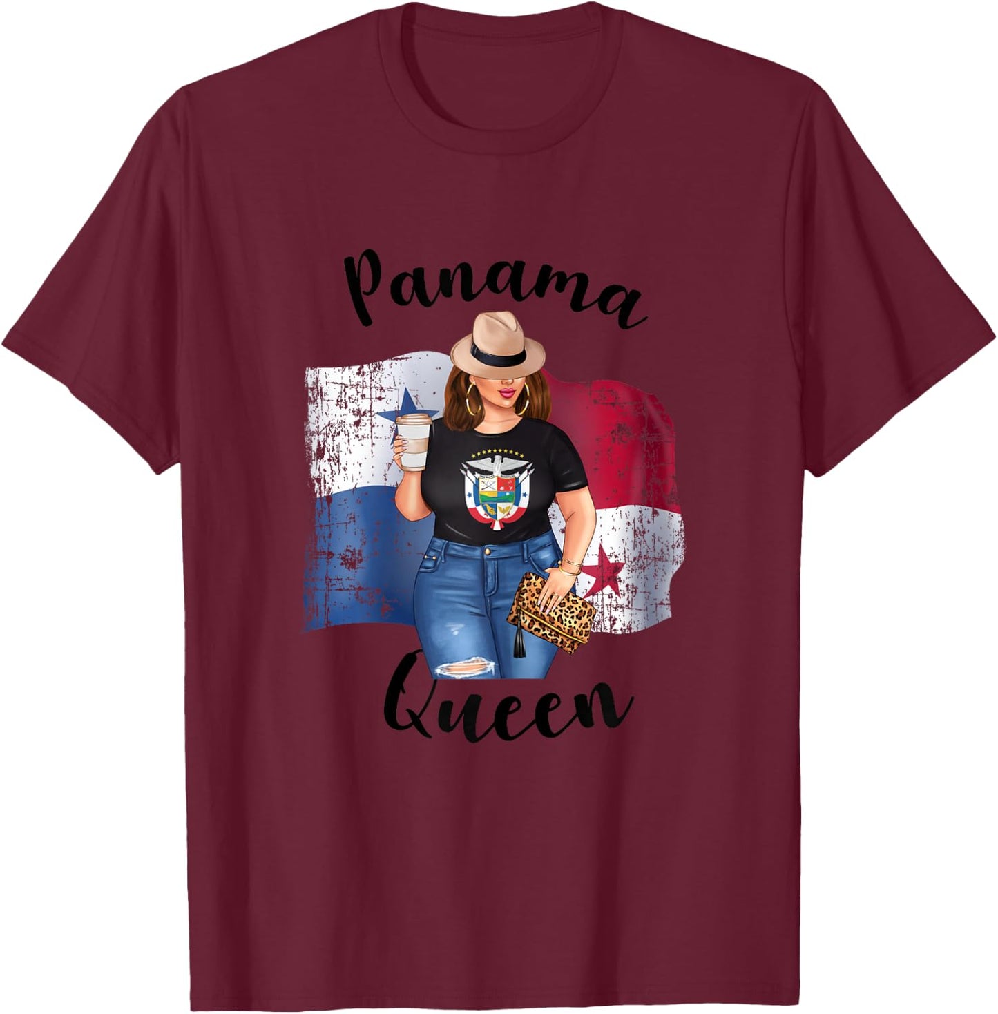 Cute Panamanian Queen Loves Coffee Mom Queen Panama Reina T-Shirt - T-Shirt | Maroon