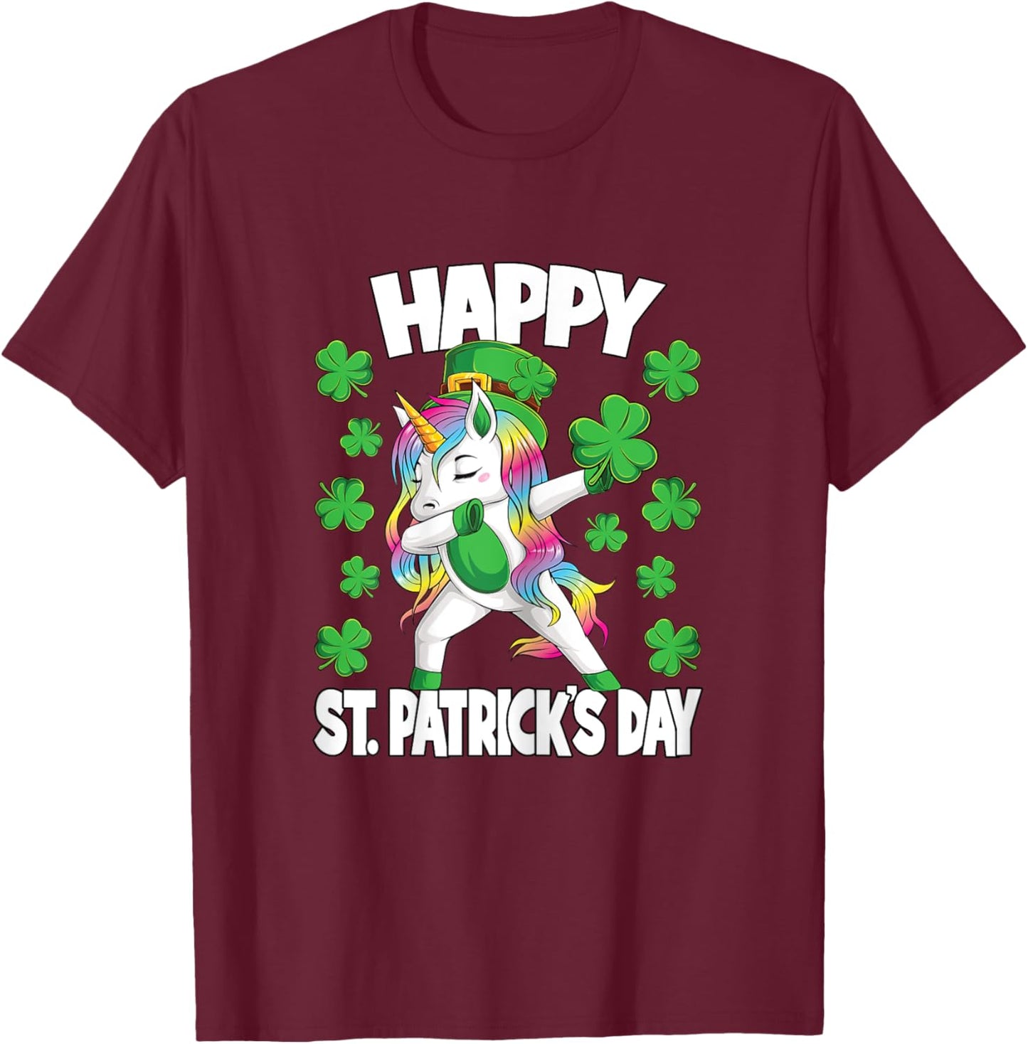 Happy St Patricks Day Irish Unicorn Lepricorn Girls Kids T-Shirt - T-Shirt | Maroon