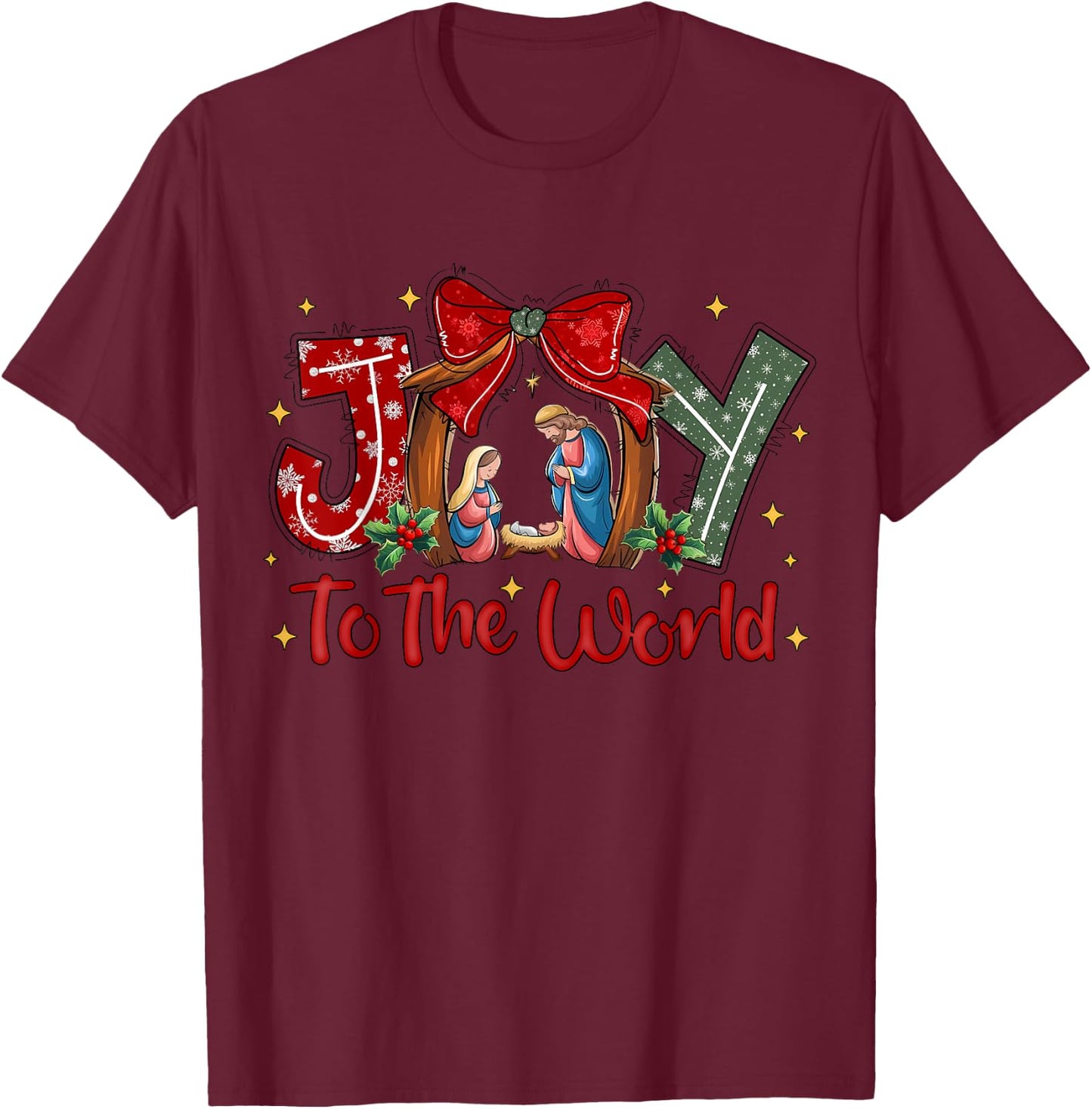 Christian Christmas Joy To The World Coquette Jesus Nativity T-Shirt - T-Shirt | Maroon