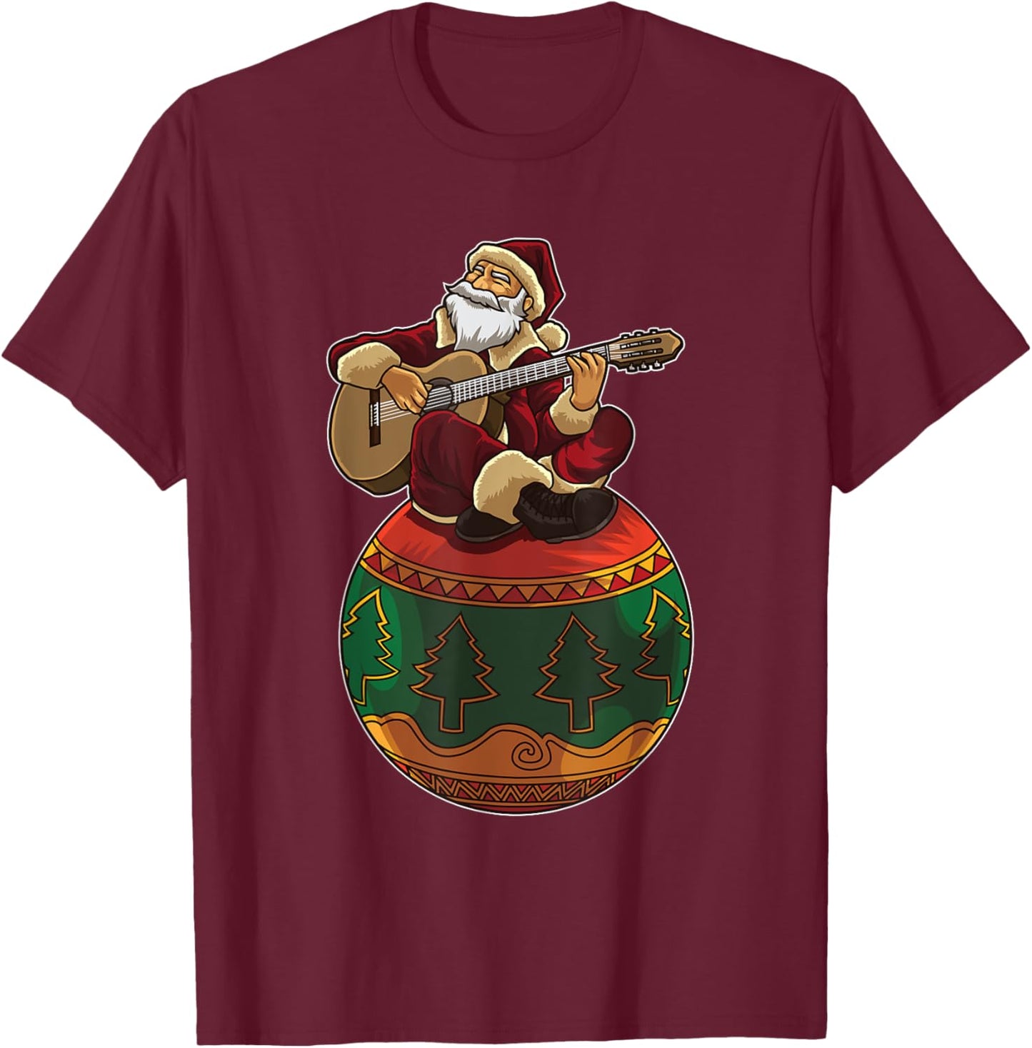 Santa Claus Plays Guitar On An Xmas Ornament T-Shirt - T-Shirt | Maroon