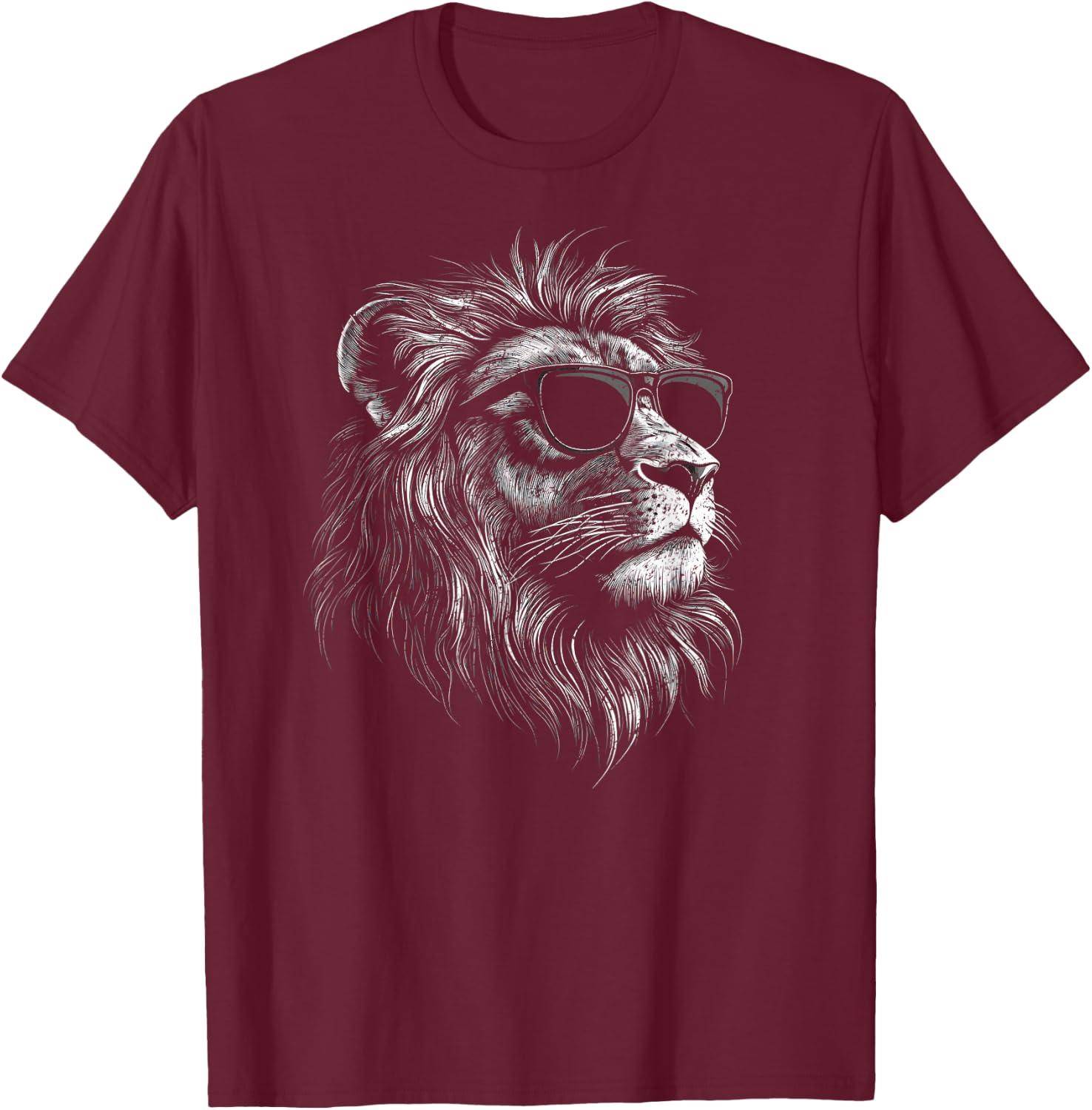 Cool Lion with Sunglasses Graphic for All Ages T-Shirt - T-Shirt | Maroon