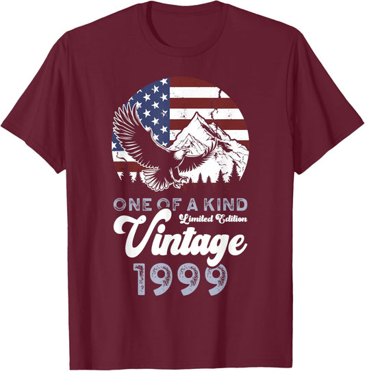 Vintage 1999 Patriotic Eagle 27th Birthday American Flag T-Shirt - T-Shirt | Maroon