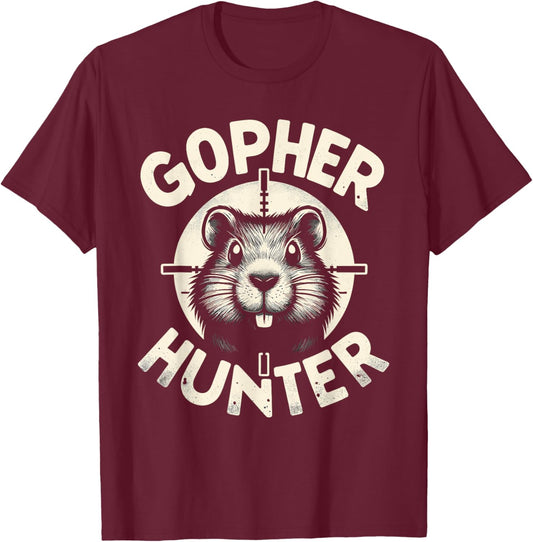 Unique Funny Landscaping Crosshairs Gopher Hunter T-Shirt - T-Shirt | Maroon
