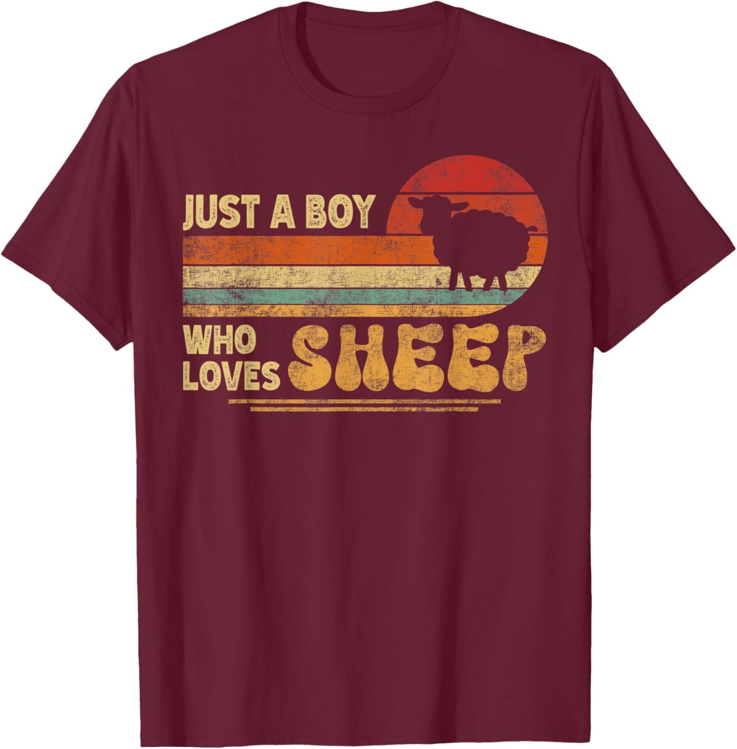 Retro Farmer Funny Sheep Lover | Just A Boy Who Loves Sheep T-Shirt - T-Shirt | Maroon