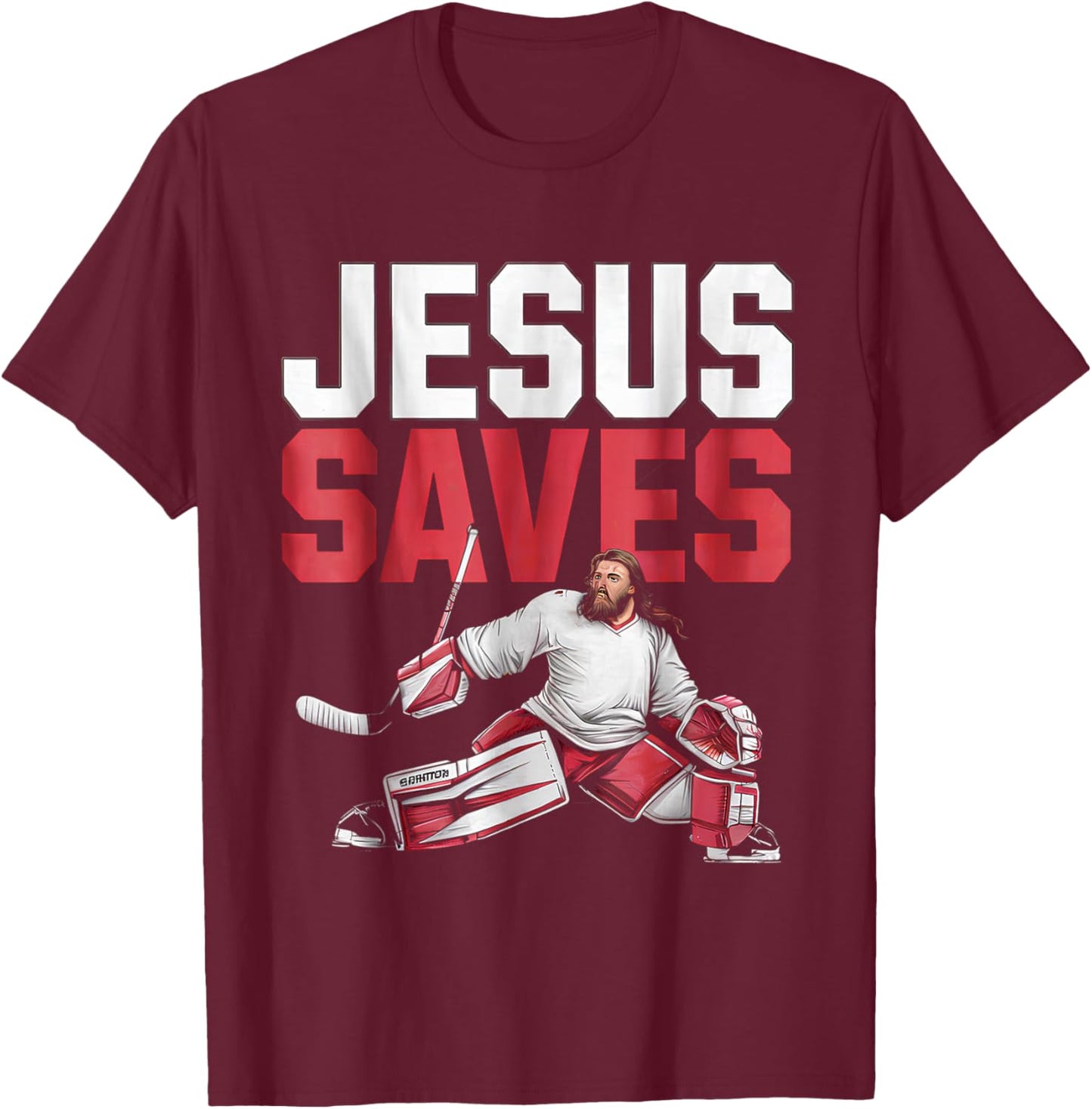 Jesus Saves Ice Hockey Goalie Sport Religious Christian T-Shirt - T-Shirt | Maroon