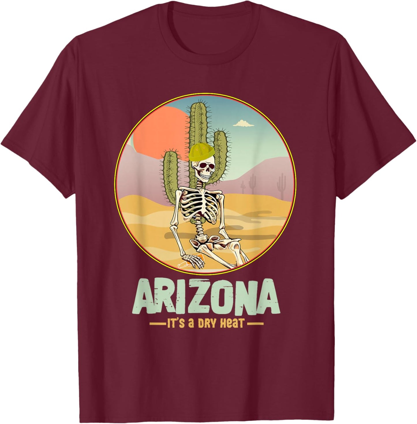 Arizona Souvenirs Desert Skeleton Cactus Vintage Art T-Shirt - T-Shirt | Maroon