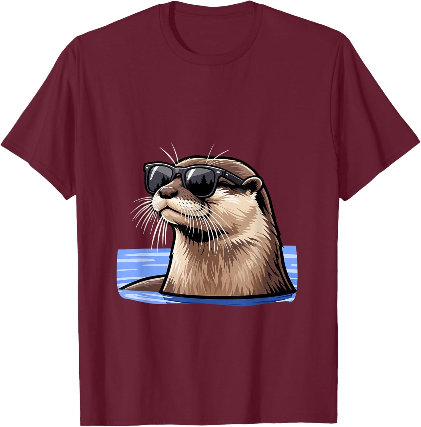 Otter mit Sonnenbrille Tiermotiv Portrait Wildlife Marder T-Shirt - T-Shirt | Maroon