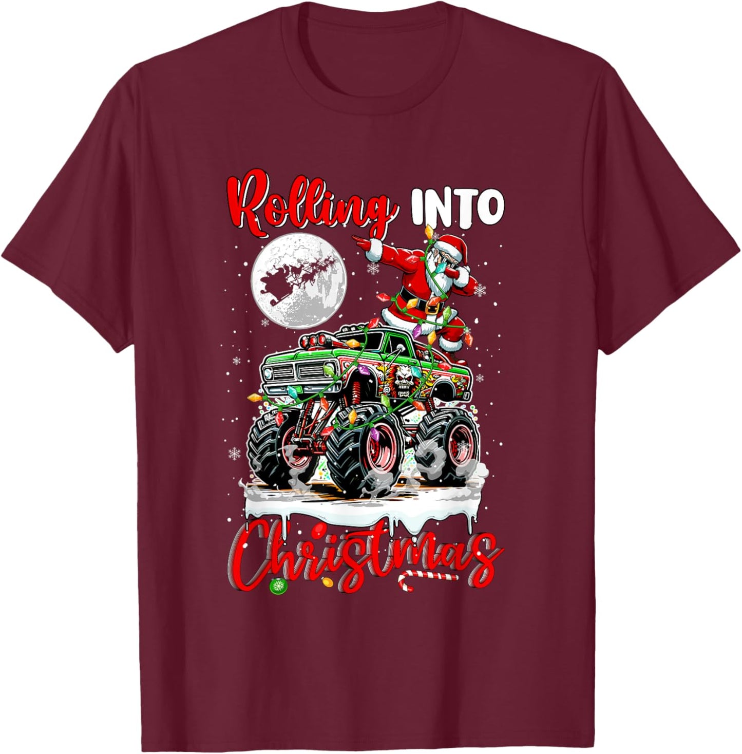 Rolling Into Christmas Santa Dabbing On Monster Truck Driver T-Shirt - T-Shirt | Maroon
