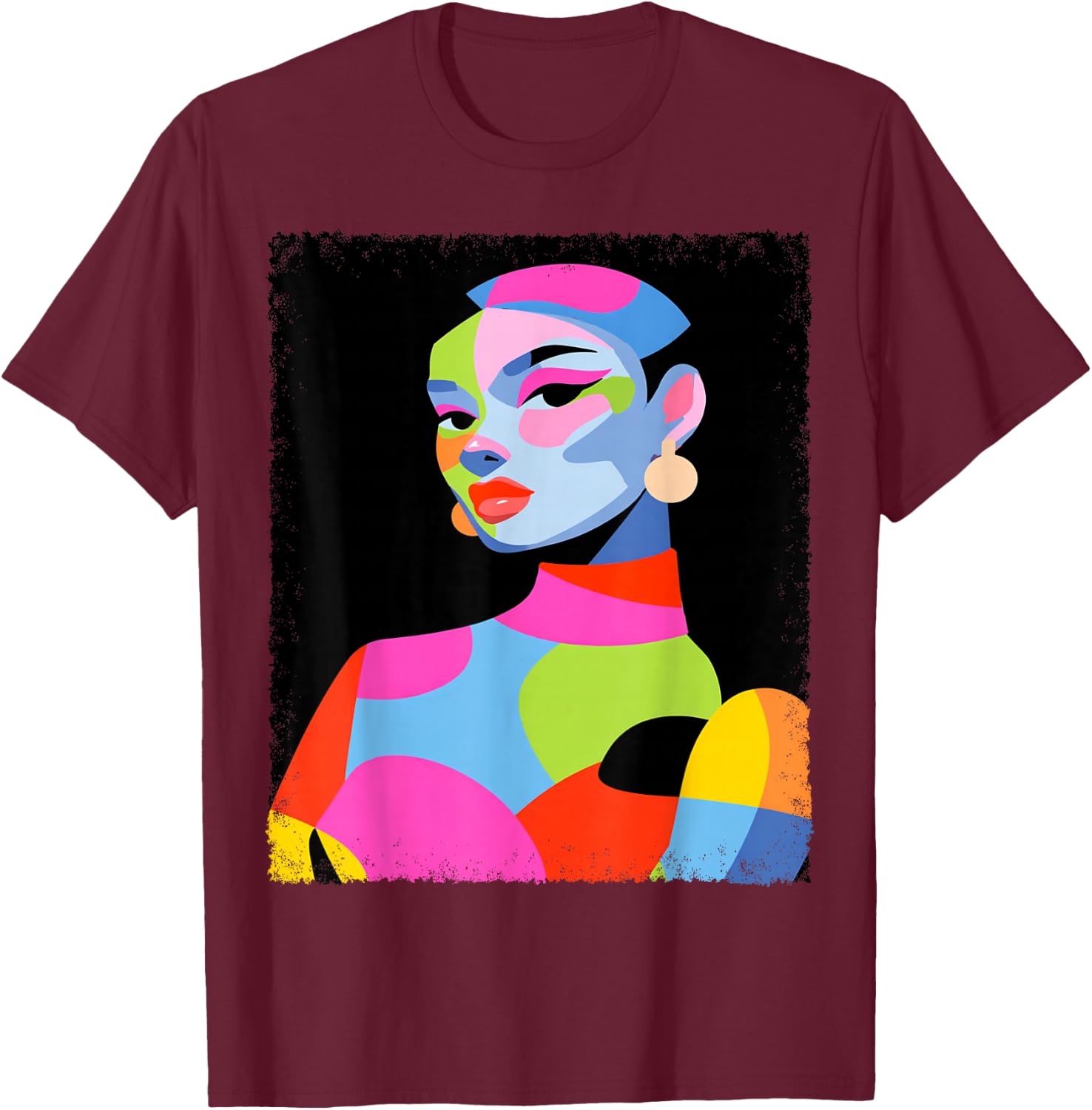 Feminine Women's Abstract Fashion Designer T-Shirt - T-Shirt | Maroon