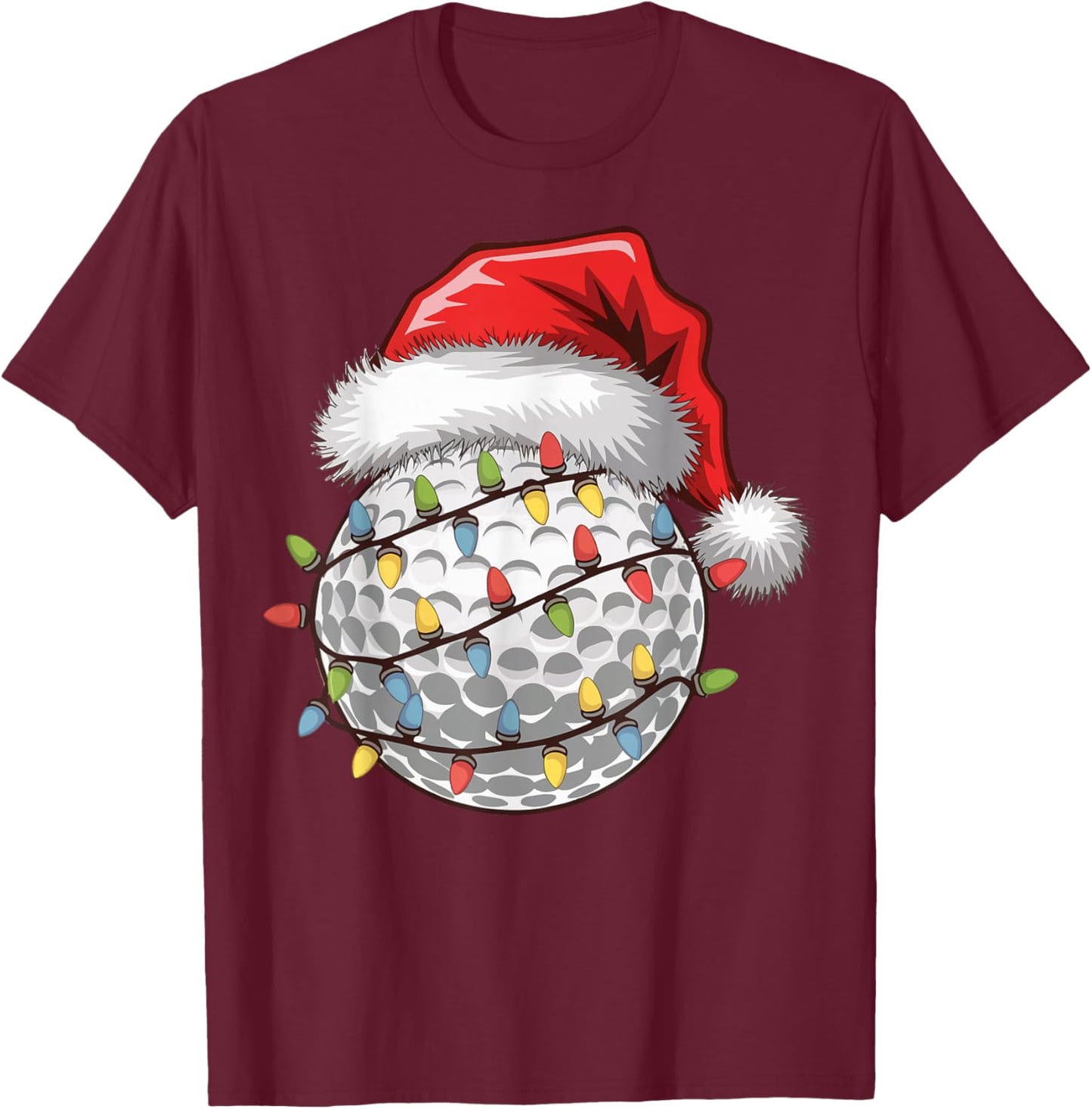 Golf Ball Santa Hat Christmas Tree Lights Golfing Golfer T-Shirt - T-Shirt | Maroon