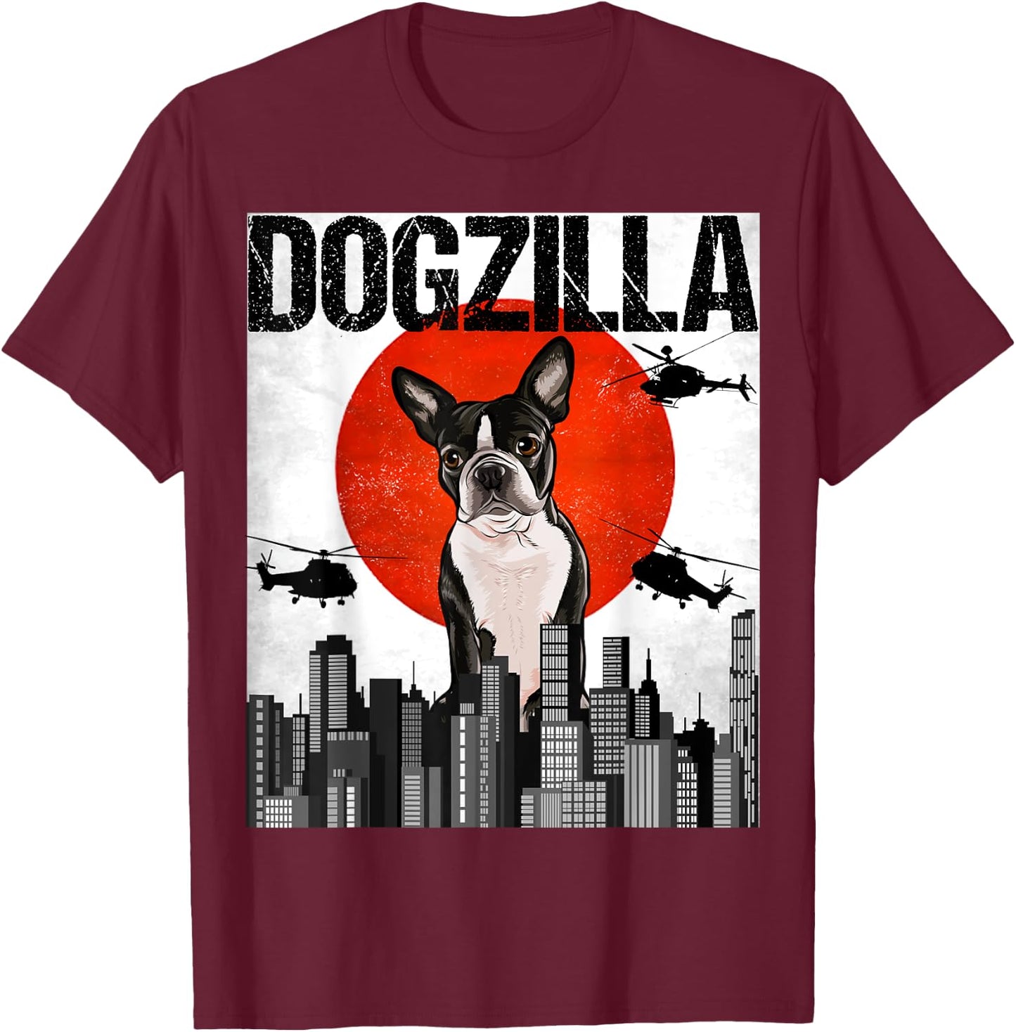 Funny Vintage Japanese Dogzilla Boston Terrier T-Shirt - T-Shirt | Maroon