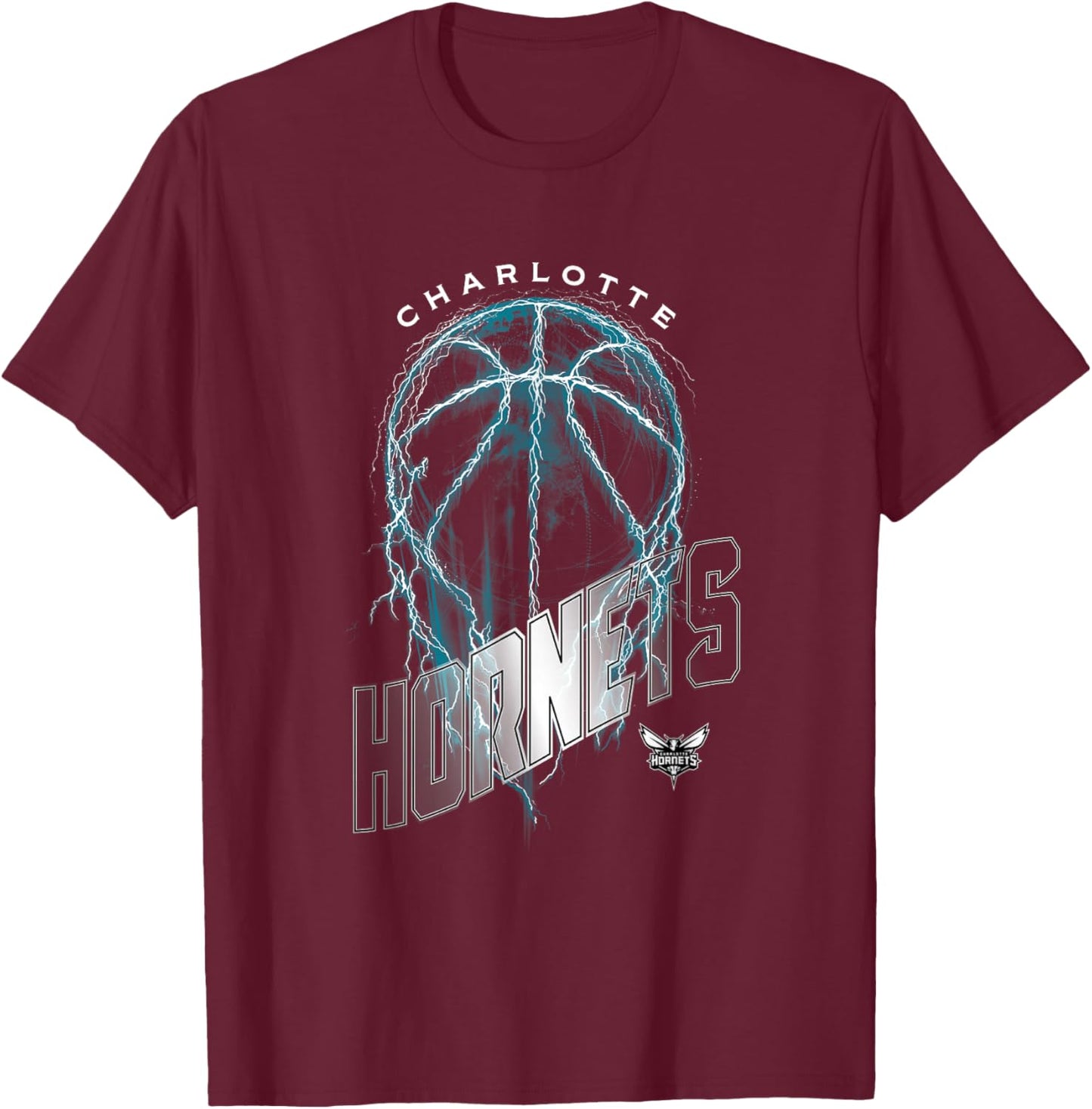 NBA Charlotte Hornets Lightning Bolt Basketball Logo T-Shirt - T-Shirt | Maroon