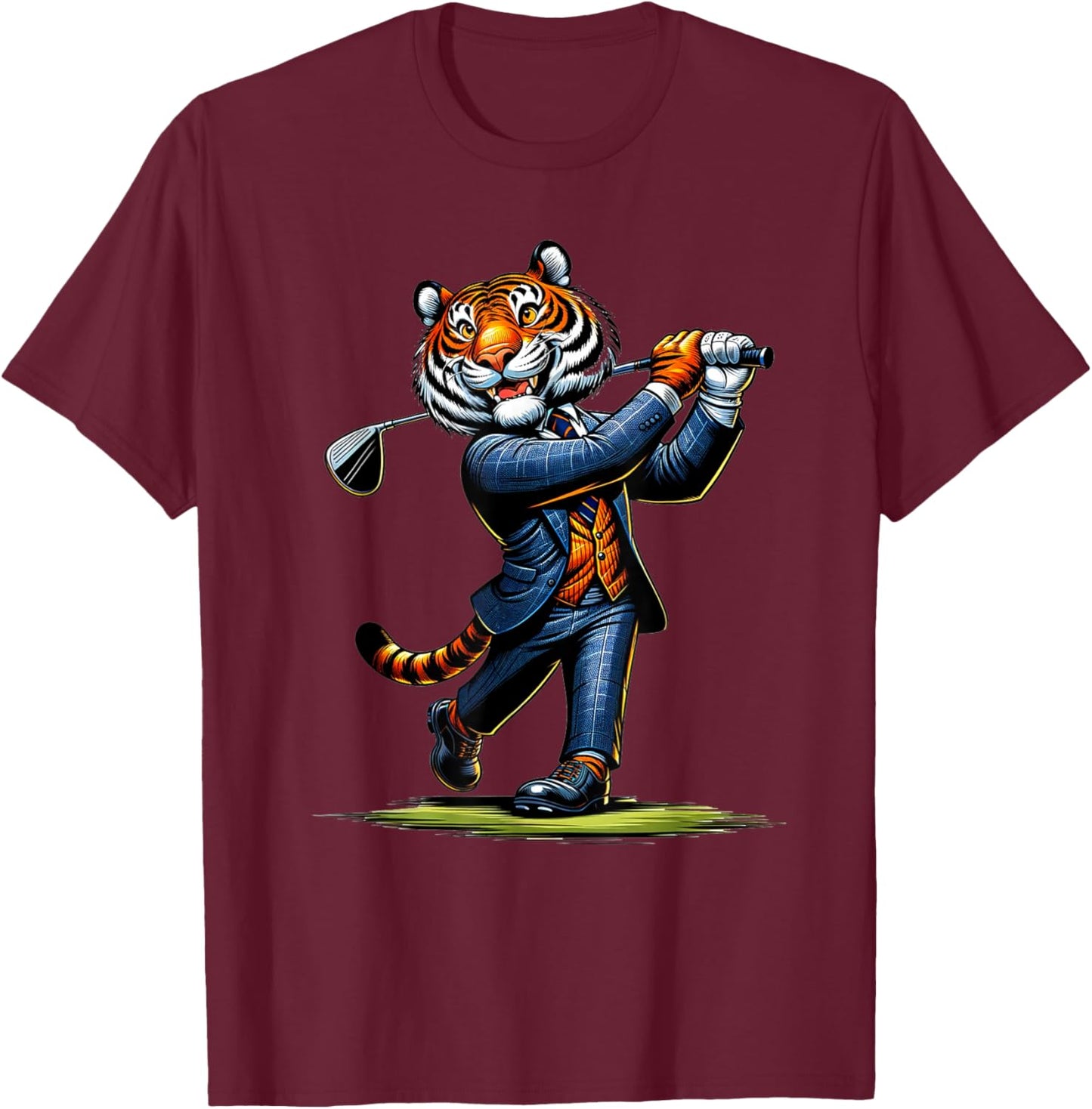 Golf Tiger Design | Cute Tiger Design for Golfers T-Shirt - T-Shirt | Maroon
