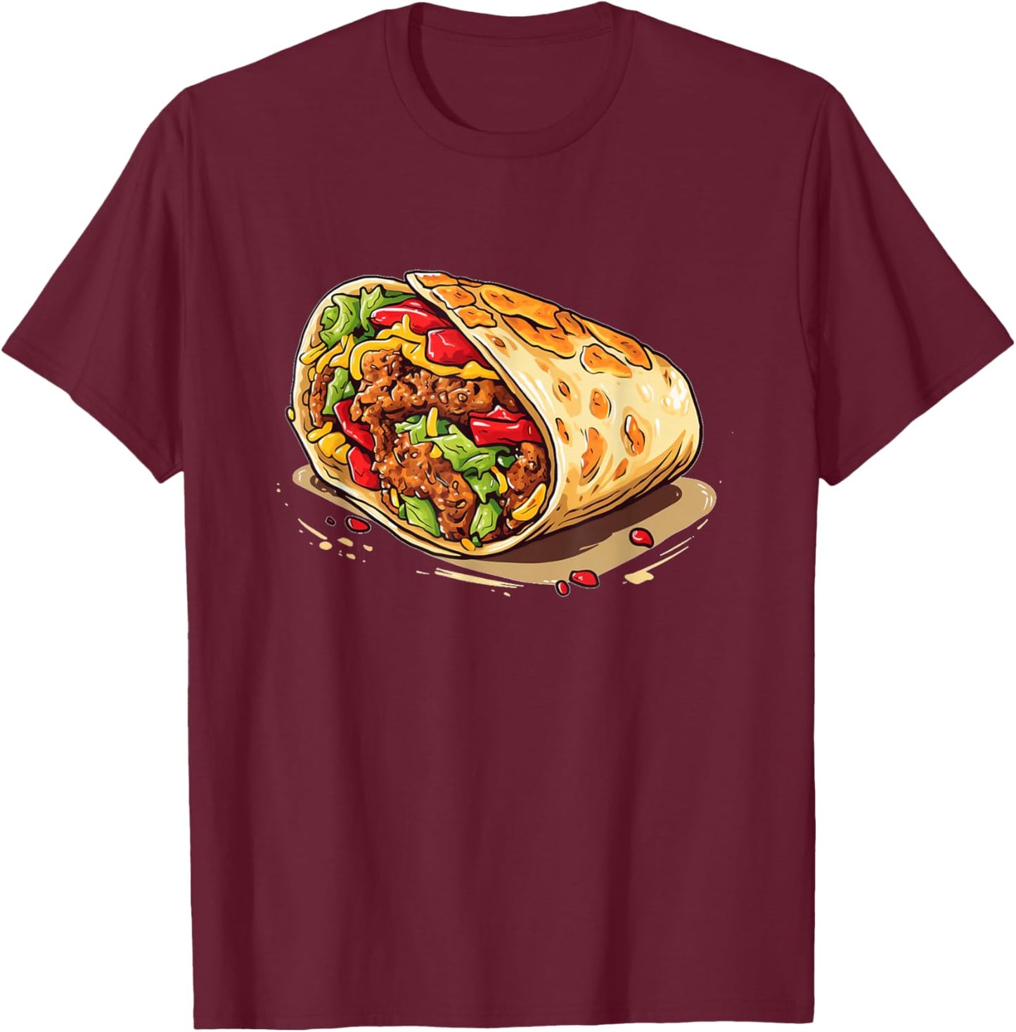 Burrito with Vegetable and Beef for Mexican Food Lovers T-Shirt - T-Shirt | Maroon
