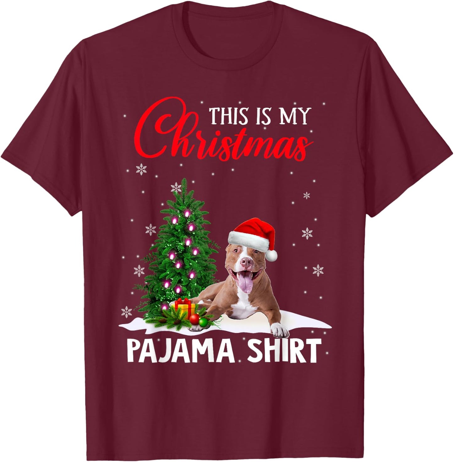 This Is My Christmas Pajama Shirt Pitbull Christmas Dog T-Shirt - T-Shirt | Maroon