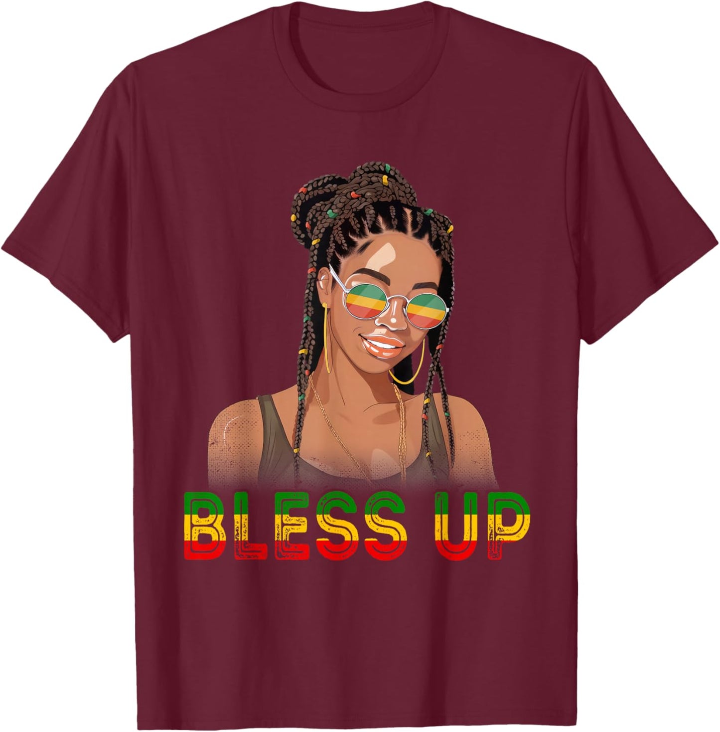 Rasta Reggae Rastafari Bless Up Rastafarian Reggae Lover T-Shirt - T-Shirt | Maroon