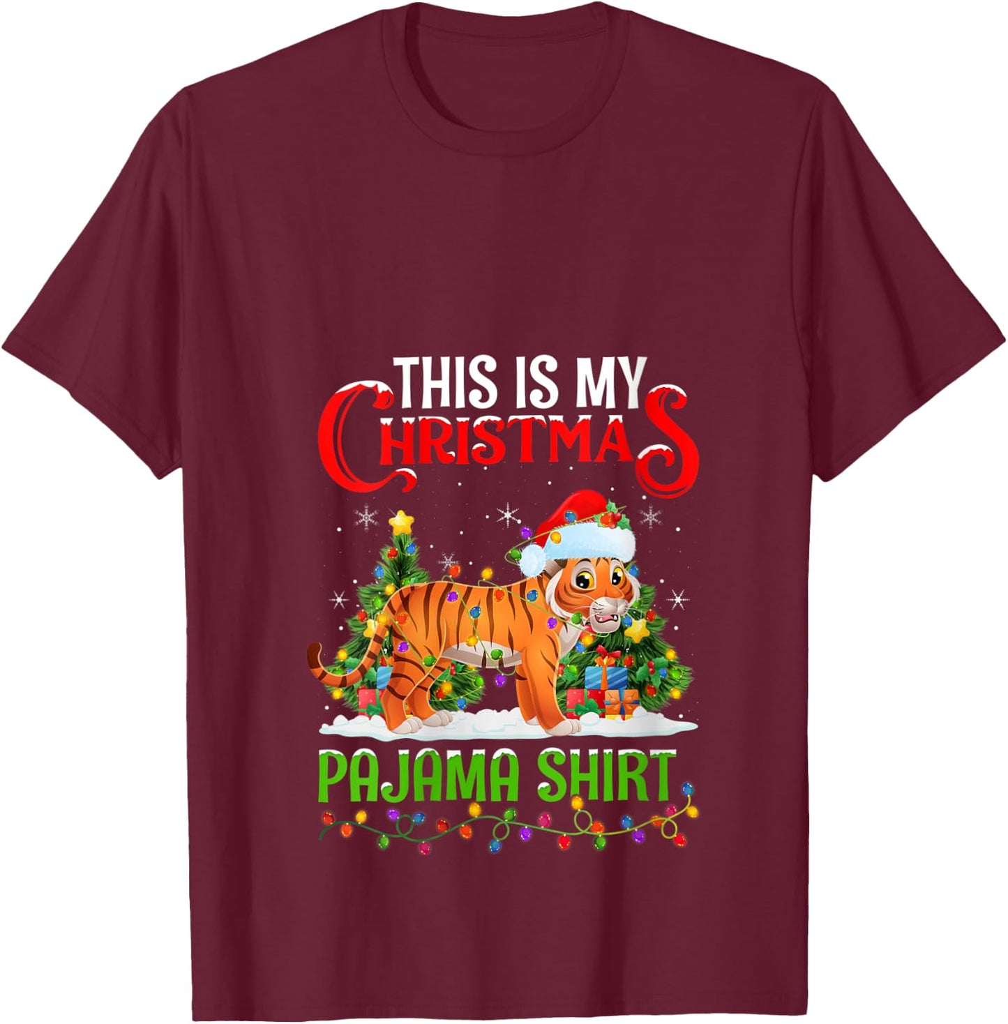 This Is My Christmas Pajama Shirt Lighting Bengal Tiger Xmas V-Neck T-Shirt - T-Shirt | Maroon