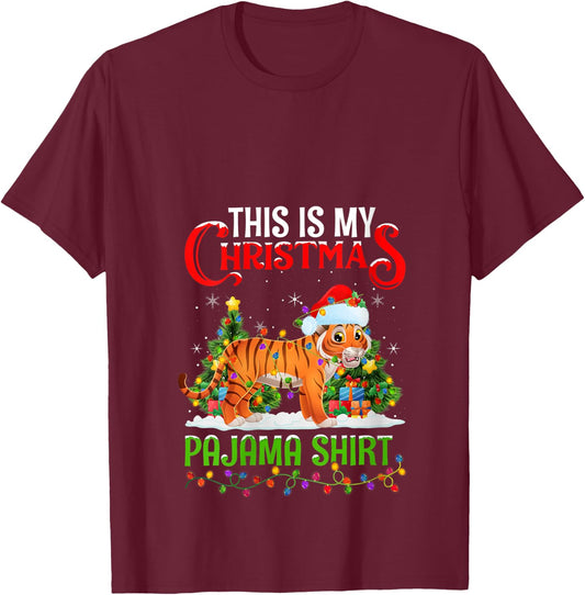 This Is My Christmas Pajama Shirt Lighting Bengal Tiger Xmas V-Neck T-Shirt - T-Shirt | Maroon
