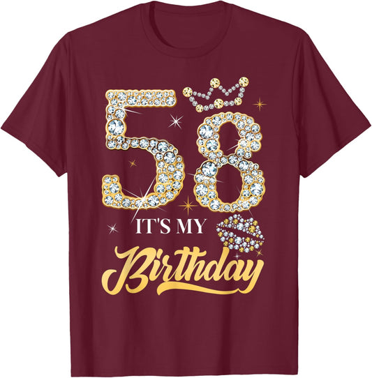 It's My 58th Birthday Diamond Shoes 58 Years Old Women T-Shirt - T-Shirt | Maroon