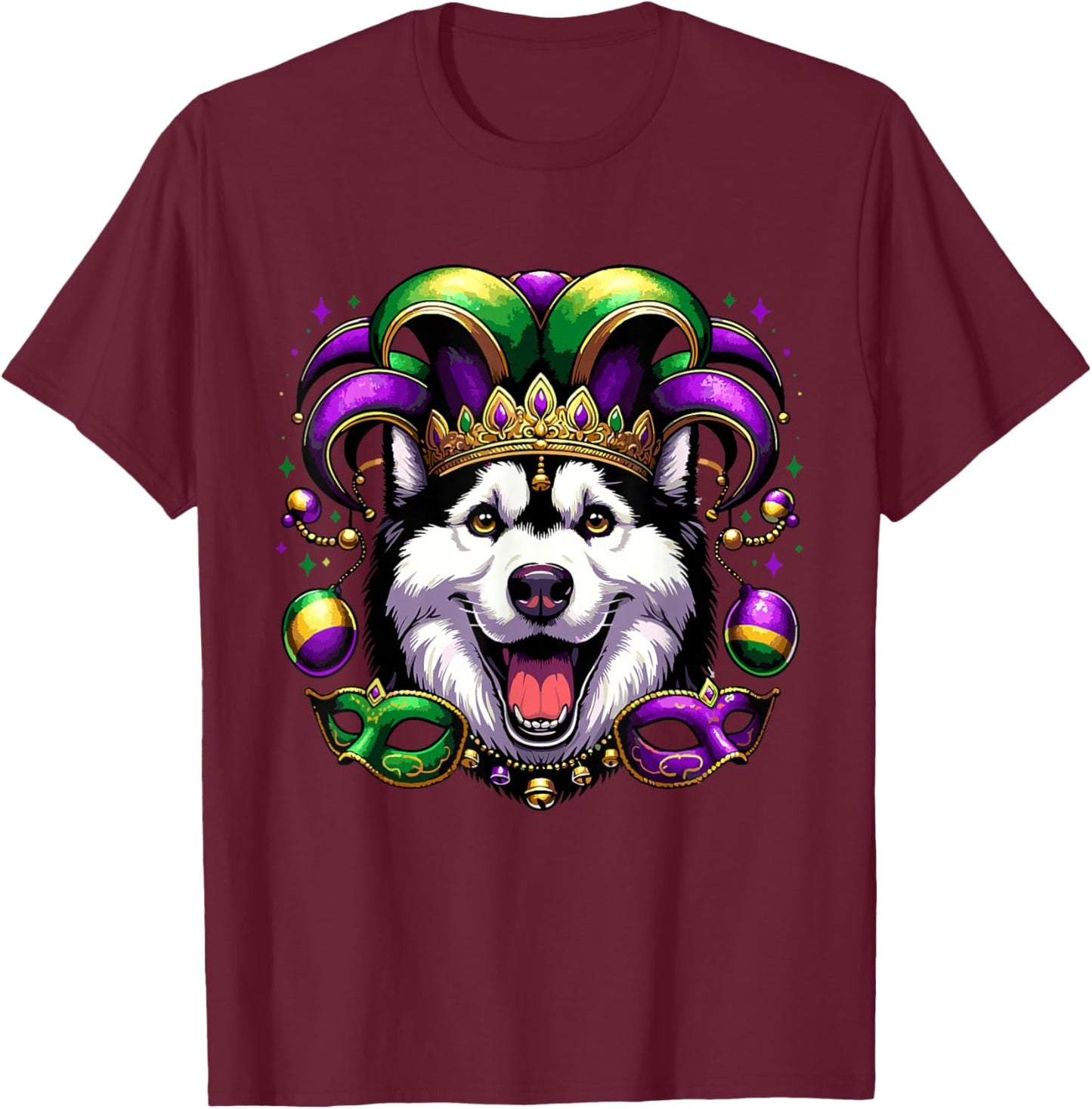 Siberian Husky Dog Breed Costume Outfit Women Men Mardi Gras T-Shirt - T-Shirt | Maroon