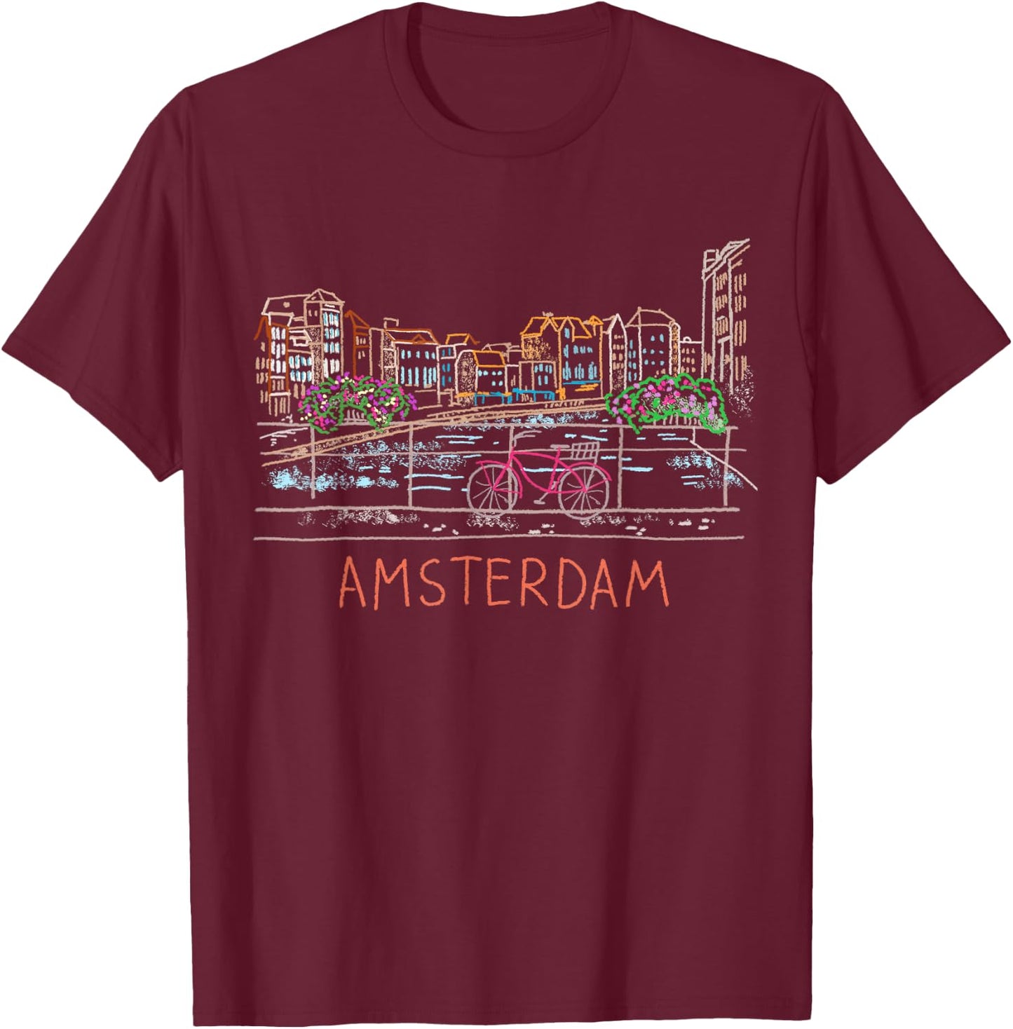 Amsterdam Bike Unique Hand Drawn Art Small T-Shirt - T-Shirt | Maroon