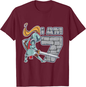 Kids Knight 7 Year Old Birthday Boy 7th Birthday T-Shirt - T-Shirt | Maroon