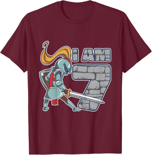 Kids Knight 7 Year Old Birthday Boy 7th Birthday T-Shirt - T-Shirt | Maroon