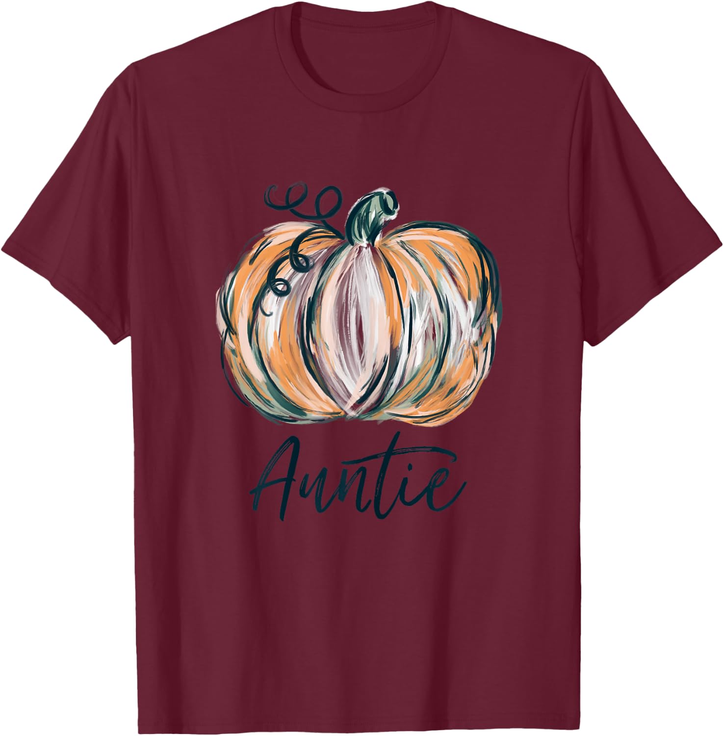 Auntie Watercolor Pumpkin Fall Thanksgiving Halloween 2022 T-Shirt - T-Shirt | Maroon