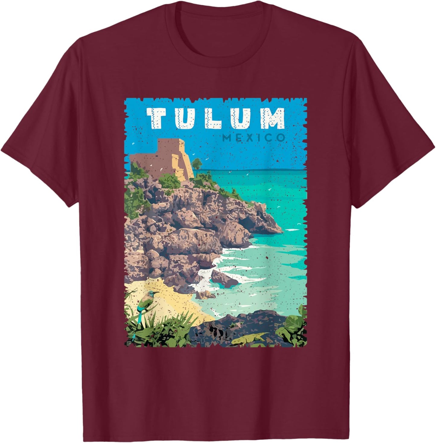 Vintage Distressed Tulum Beach Mexico Vacation Souvenir T-Shirt - T-Shirt | Maroon