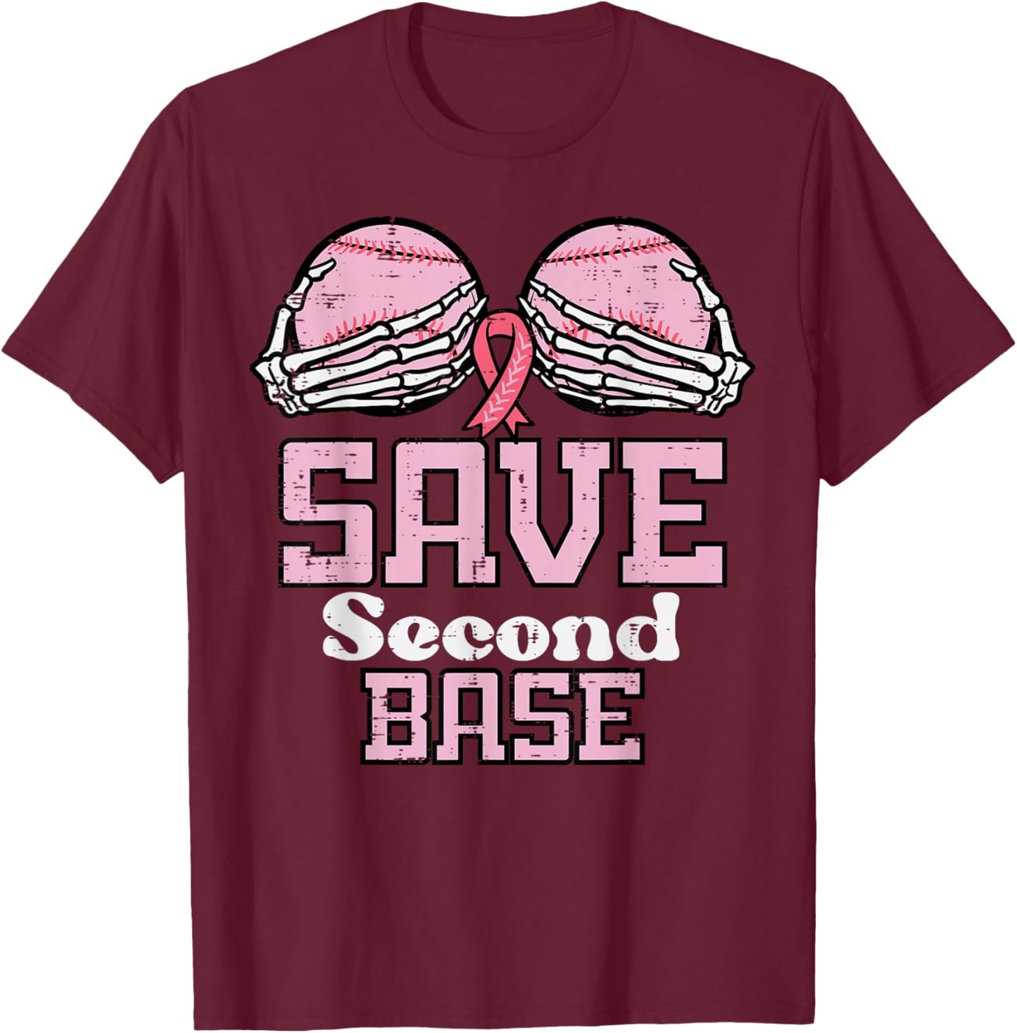 Breast Cancer Baseball Save 2nd Base Awareness Men Women T-Shirt - T-Shirt | Maroon