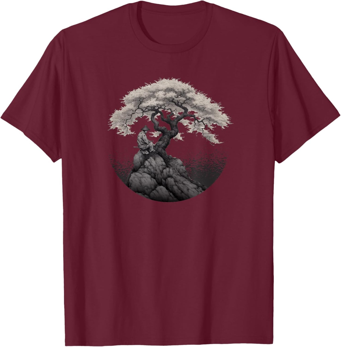Bonsai Tree In Japanese Zen Buddhist Spiritual nature T-Shirt - T-Shirt | Maroon