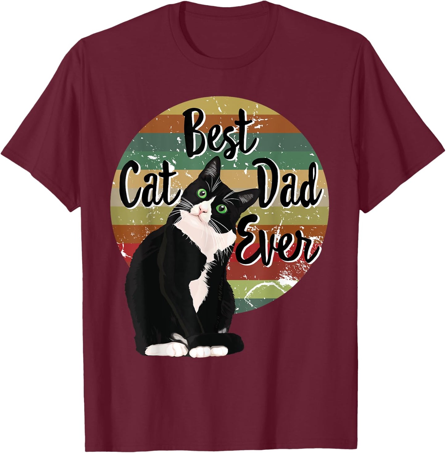 Best Cat Dad Ever Tuxedo Father's Day Gift Funny Retro Shirt Women T-Shirt - T-Shirt | Maroon