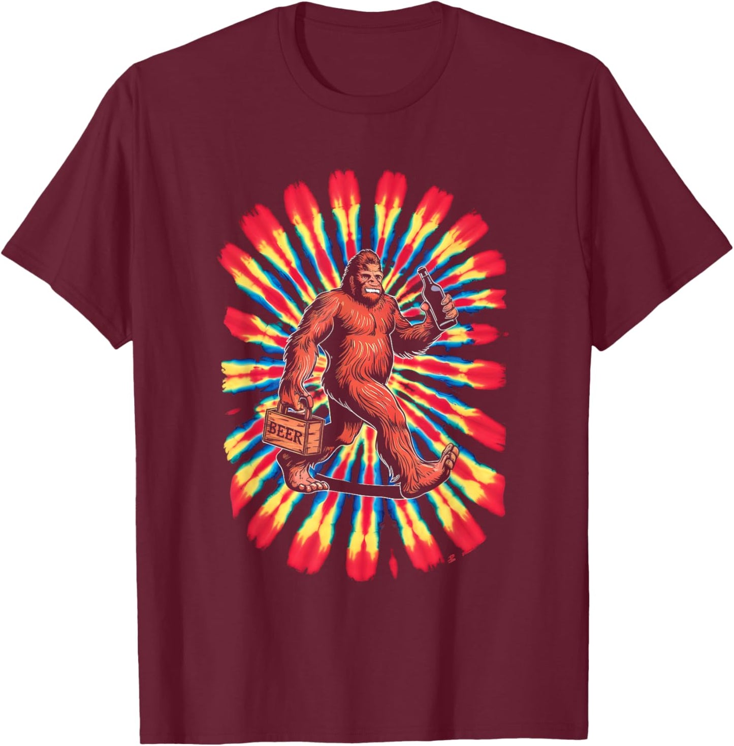 Bigfoot Tie Dye Beer 4th Of July Sasquatch Women Men T-Shirt - T-Shirt | Maroon