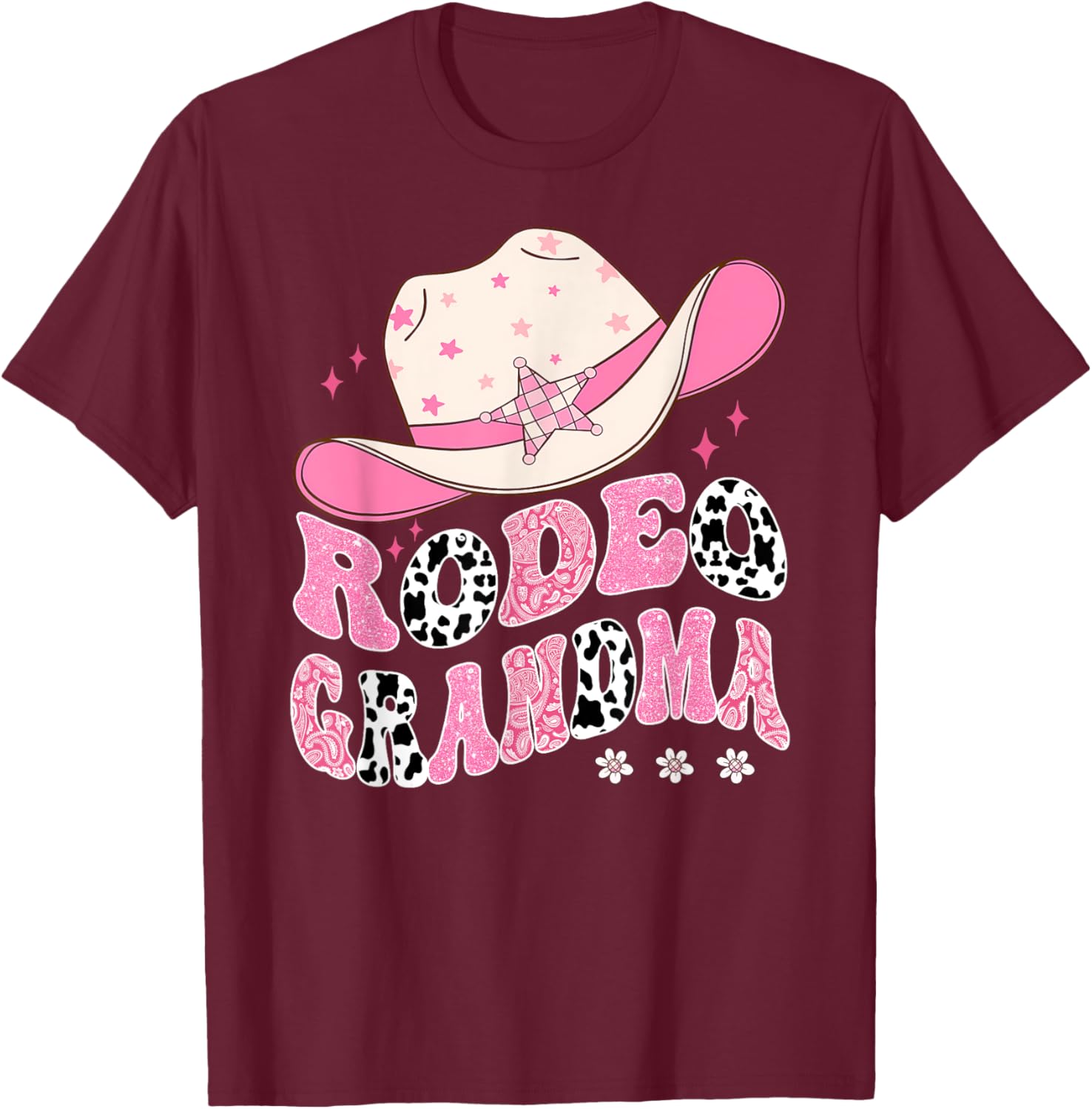 Rodeo Grandma Pink CowGirl 1St Birthday Family Matching T-Shirt - T-Shirt | Maroon