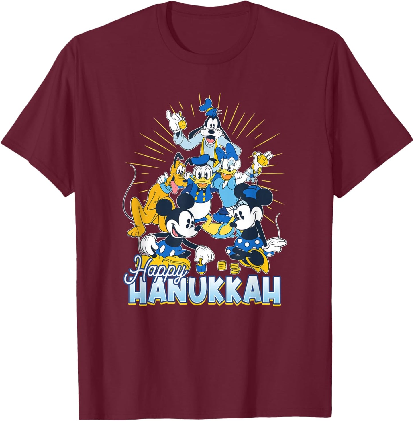 Disney Mickey and Friends Happy Hanukkah Dreidel T-Shirt - T-Shirt | Maroon