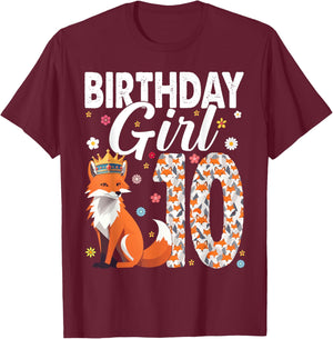 Fox Animal Lovers 10th Birthday Girl Fox B-Day 10 Year Old T-Shirt - T-Shirt | Maroon