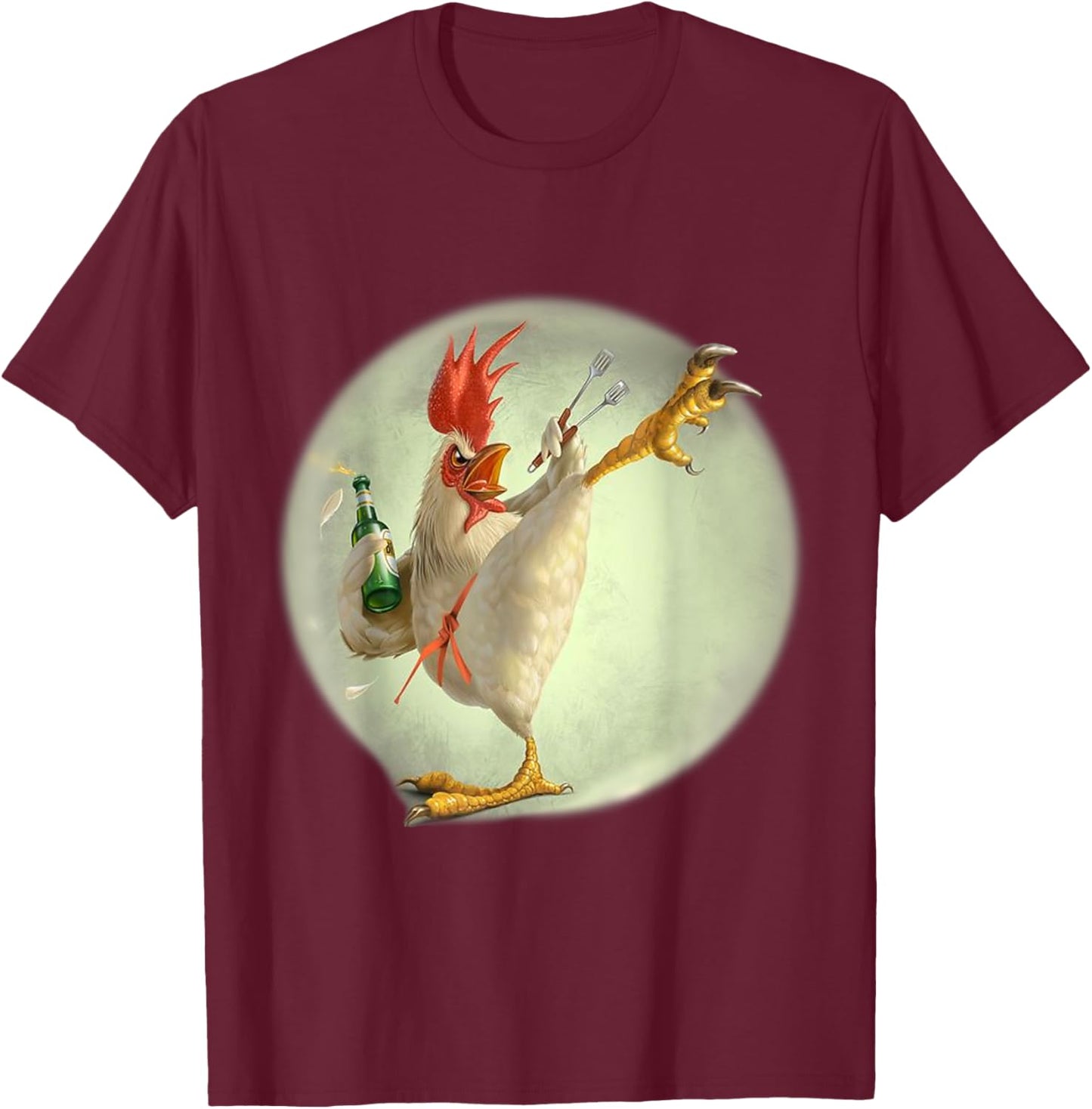 Eagerlys Funny Chicken Kungfu Art Drinking Drunk - Rooster T-Shirt - T-Shirt | Maroon