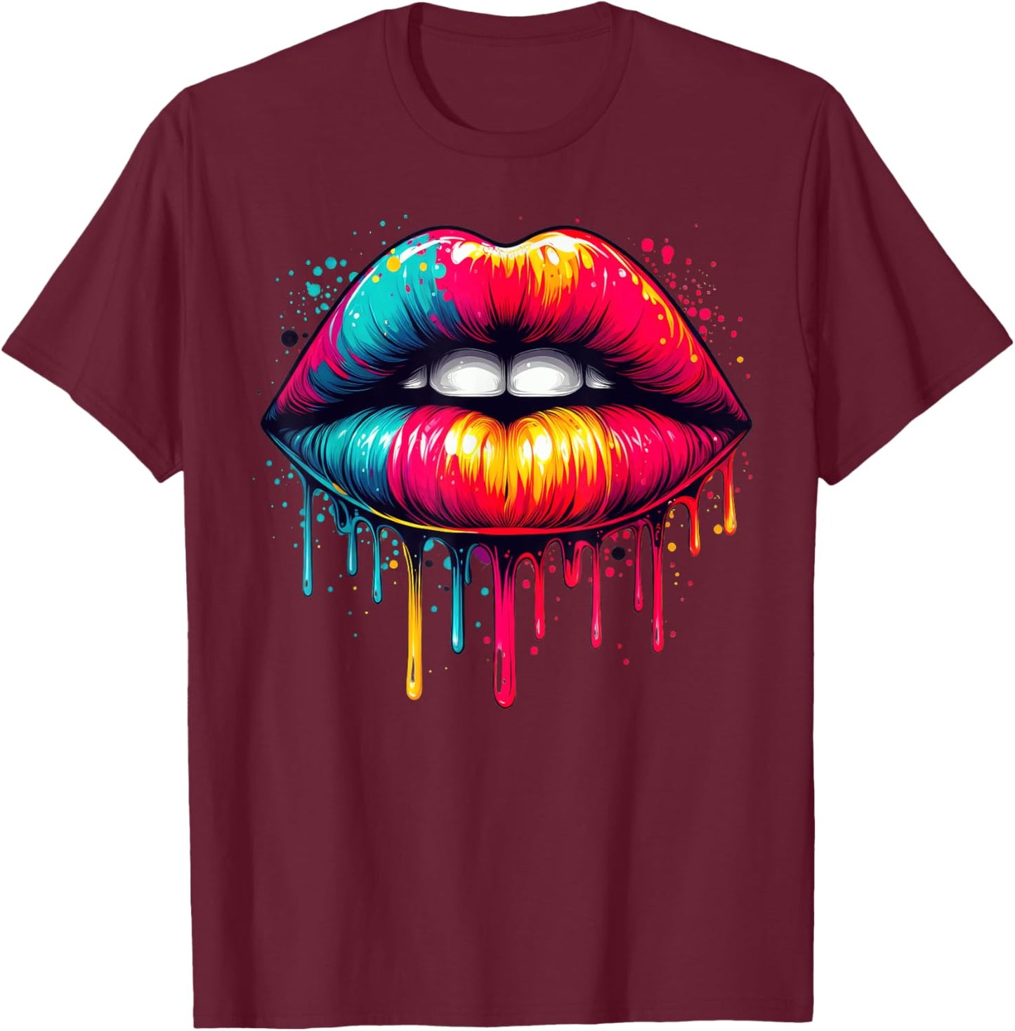 Lips Kiss Shirt Men Kids Colorful Lips T-Shirt - T-Shirt | Maroon
