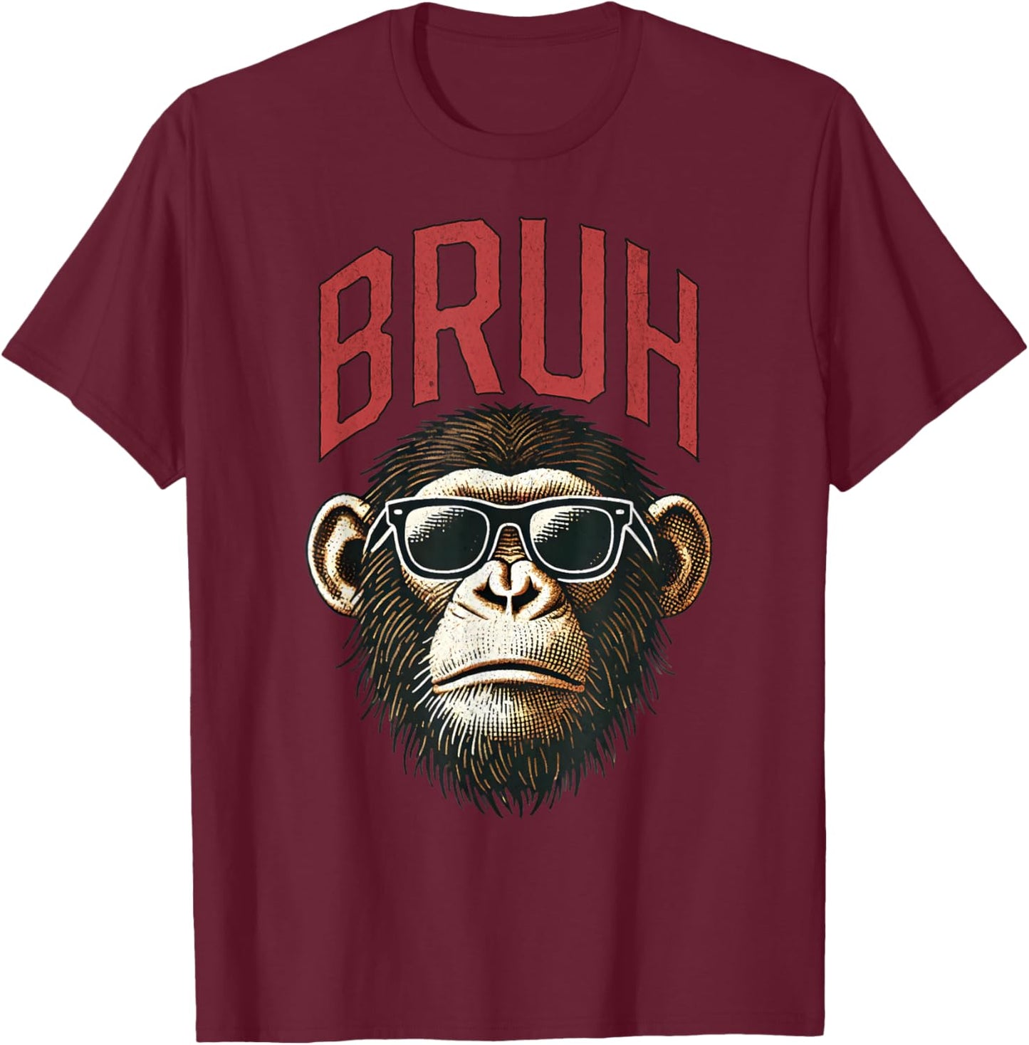 Vintage Style Bruh Chimpanzee Funny Boys Kids Teen Sayings T-Shirt - T-Shirt | Maroon