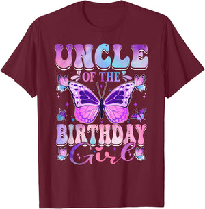 Uncle Of The Birthday Girl Butterfly Party Matching Family T-Shirt - T-Shirt | Maroon