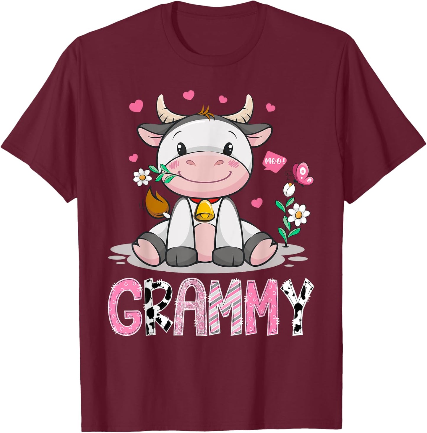 Grammy Cute Cow Moo Farmer Birthday Family Matching T-Shirt - T-Shirt | Maroon