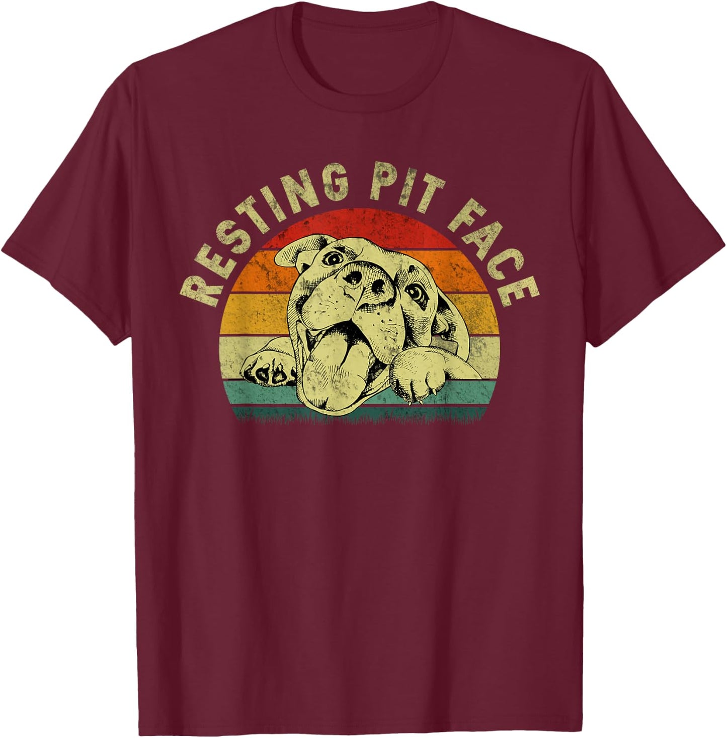 Retro Vintage Resting Pit Face Pitbull Funny Dog Lovers Gift Women T-Shirt - T-Shirt | Maroon
